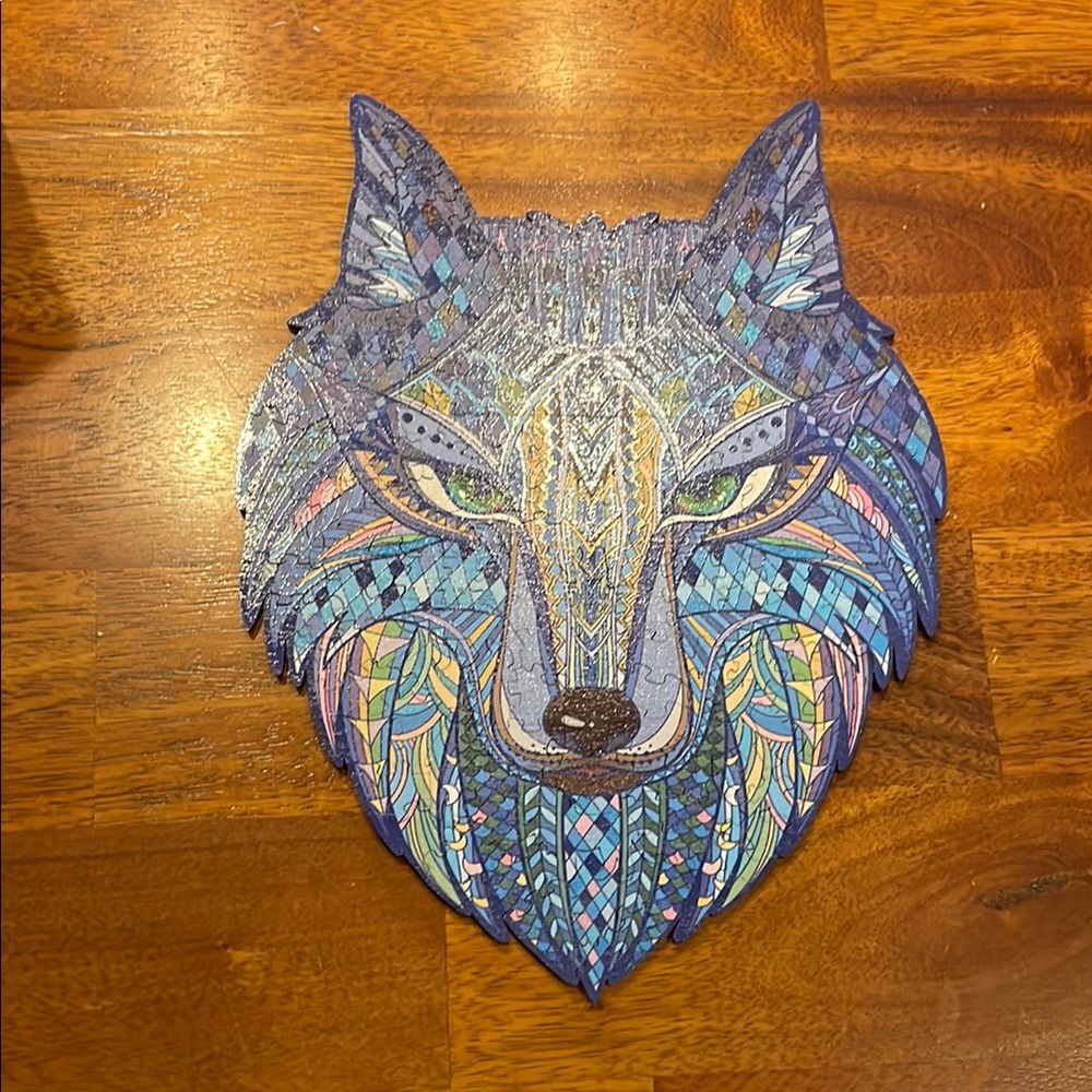 Intricate Blue Wolf Wooden Jigsaw Puzzle 200 Pieces